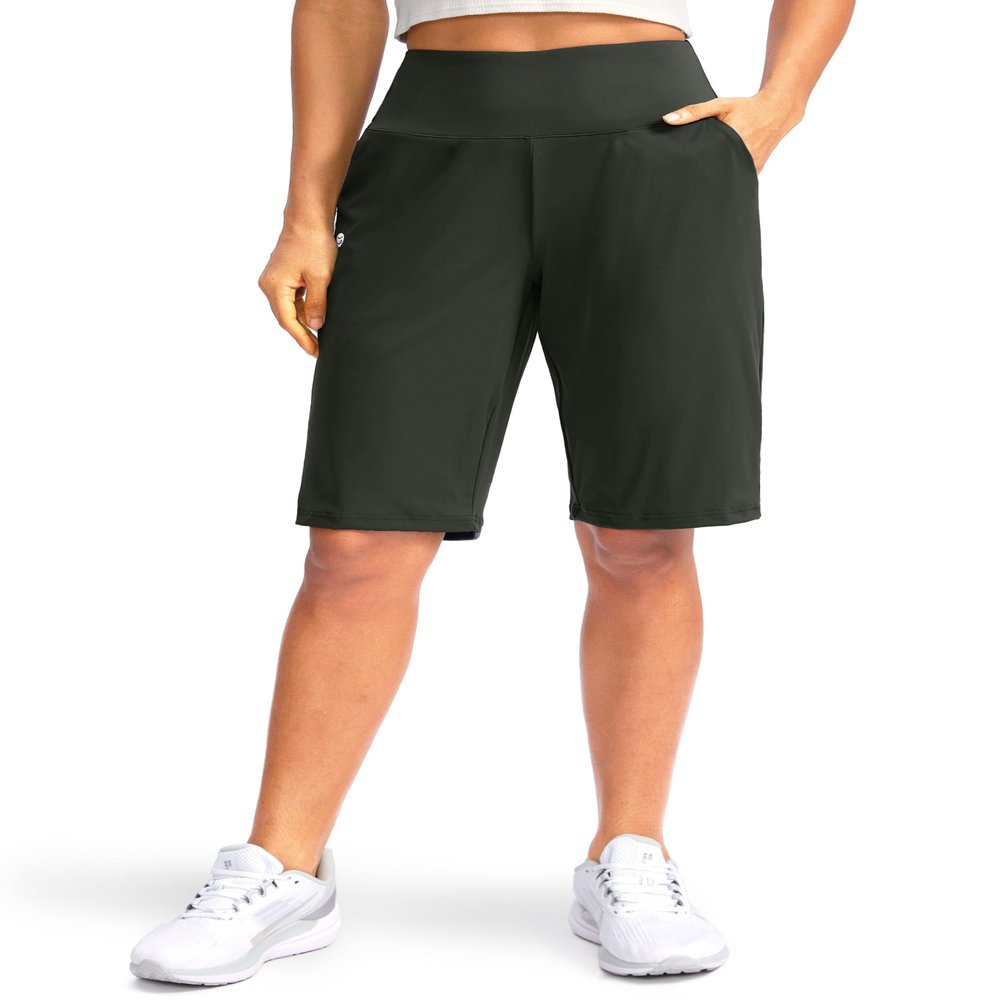G Gradual Women's 12" Bermuda Long Shorts with Pockets High Waisted Stretch Knee Length Shorts for Women Summer Walking(Olive,S)
