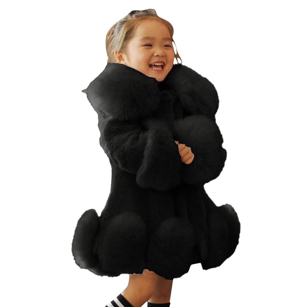 Toddler Girls Winter Fleece Coat Kids Warm Faux r Jacket Long Sleeve Cardigan Coat (Black, 5-6 Years)