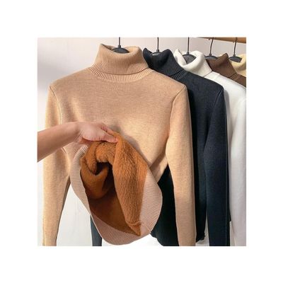 Winter Fleece Thick Knitted Bottoming Shirt, Casual Thick Turtleneck High Neck Sweater Soft Thermal for Women (Light Brown,XL(57.5-62.5 kg))