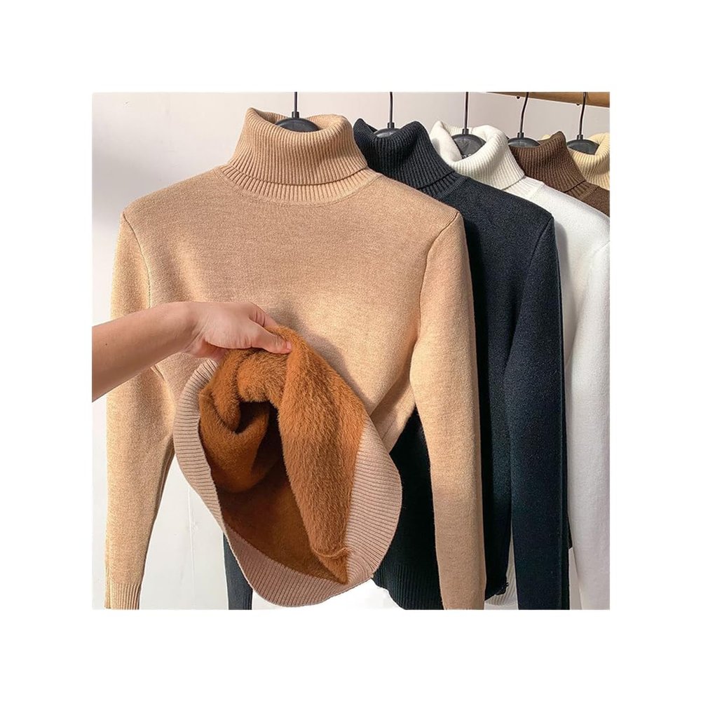 Winter Fleece Thick Knitted Bottoming Shirt, Casual Thick Turtleneck High Neck Sweater Soft Thermal for Women (Light Brown,XL(57.5-62.5 kg))