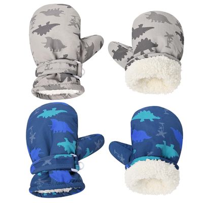 Weradau Fleece Lined Mittens for Baby Boys Girls,Baby Toddler Little Kids Winter Warm Gloves Mittens(6-24 months, Navy Grey)