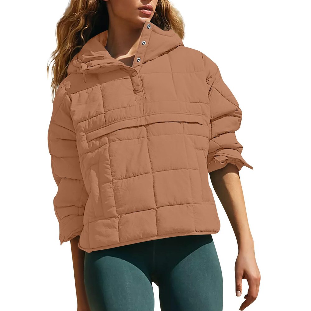Midelxp Women's Pullover Puffer Jacket Quilted Lightweight Button Down Long Sleeve Warm Winter Outerwear With Pockets Girls Comfy