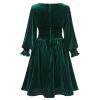 AFAVOM Winter Smocked Waist Velvet Dress for Girls Long Sleeve Vintage Ribbed Party Dress Princess Xmas Outfit Casual Elegant Fall Clothes New Year Wedding Guest Retro Dress Blackish Green 6-7 Years view 2