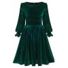 AFAVOM Winter Smocked Waist Velvet Dress for Girls Long Sleeve Vintage Ribbed Party Dress Princess Xmas Outfit Casual Elegant Fall Clothes New Year Wedding Guest Retro Dress Blackish Green 8-9 Years view 1