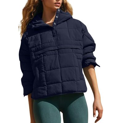 midelxp Women's Pullover Puffer Jacket Quilted Lightweight Winter Quilted Jacket Womens Lightweight Button Down Long Sleeve Puffer Jacket Warm Winter Coat with Pockets Y2k Jacket