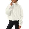 Womens Sherpa Hoodie Half Zip Sweatshirt Oversized Sweatshirt Quarter Zip Pullover Fleece Fuzzy Sweater Long Sleeve Drop Shoulder Workout Tops with Pocket Casual Comfy Fall Outfits Warm Winter Clothes view 2