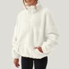 Womens Sherpa Hoodie Half Zip Sweatshirt Oversized Sweatshirt Quarter Zip Pullover Fleece Fuzzy Sweater Long Sleeve Drop Shoulder Workout Tops with Pocket Casual Comfy Fall Outfits Warm Winter Clothes view 3