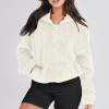 Womens Sherpa Hoodie Half Zip Sweatshirt Oversized Sweatshirt Quarter Zip Pullover Fleece Fuzzy Sweater Long Sleeve Drop Shoulder Workout Tops with Pocket Casual Comfy Fall Outfits Warm Winter Clothes view 4