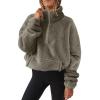 Womens Sherpa Hoodie Half Zip Sweatshirt Oversized Sweatshirt Quarter Zip Pullover Fleece Fuzzy Sweater Long Sleeve Drop Shoulder Workout Tops with Pocket Casual Comfy Fall Outfits Warm Winter Clothes view 2