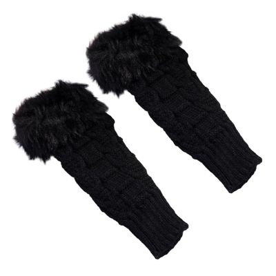 ECYC Women Faux Fur Arm Warmers Gloves, Knitted Fingerless Gloves Winter Warm Crochet Knit Mittens with Thumb Hole