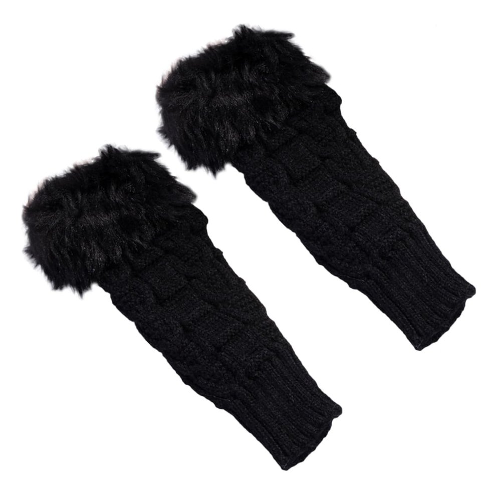 ECYC Women Faux Fur Arm Warmers Gloves, Knitted Fingerless Gloves Winter Warm Crochet Knit Mittens with Thumb Hole