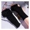 ECYC Women Faux Fur Arm Warmers Gloves, Knitted Fingerless Gloves Winter Warm Crochet Knit Mittens with Thumb Hole view 2