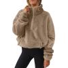 Womens Sherpa Hoodie Half Zip Sweatshirt Oversized Sweatshirt Quarter Zip Pullover Fleece Fuzzy Sweater Long Sleeve Drop Shoulder Workout Tops with Pocket Casual Comfy Fall Outfits Warm Winter Clothes view 2