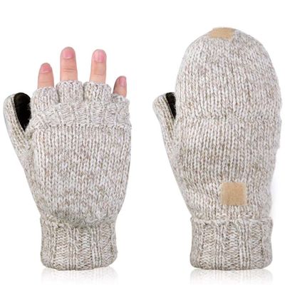 ECYC Unisex Winter Fingerless Gloves, Knitted Half Finger Mitten Gloves Warm Convertible Clamshell Gloves for Men Women