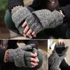ECYC Unisex Winter Fingerless Gloves, Knitted Half Finger Mitten Gloves Warm Convertible Clamshell Gloves for Men Women view 3