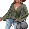 LAMISSCHE Satin Blouse for Women Sexy Deep V Neck Lantern Sleeve Tops Boho Seliver Date Night Blouses (Army Green,S) view 1