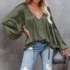 LAMISSCHE Satin Blouse for Women Sexy Deep V Neck Lantern Sleeve Tops Boho Seliver Date Night Blouses (Army Green,S) view 2