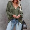 LAMISSCHE Satin Blouse for Women Sexy Deep V Neck Lantern Sleeve Tops Boho Seliver Date Night Blouses (Army Green,S) view 3