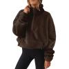 Womens Sherpa Hoodie Half Zip Sweatshirt Oversized Sweatshirt Quarter Zip Pullover Fleece Fuzzy Sweater Long Sleeve Drop Shoulder Workout Tops with Pocket Casual Comfy Fall Outfits Warm Winter Clothes view 2