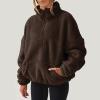 Womens Sherpa Hoodie Half Zip Sweatshirt Oversized Sweatshirt Quarter Zip Pullover Fleece Fuzzy Sweater Long Sleeve Drop Shoulder Workout Tops with Pocket Casual Comfy Fall Outfits Warm Winter Clothes view 3