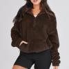 Womens Sherpa Hoodie Half Zip Sweatshirt Oversized Sweatshirt Quarter Zip Pullover Fleece Fuzzy Sweater Long Sleeve Drop Shoulder Workout Tops with Pocket Casual Comfy Fall Outfits Warm Winter Clothes view 4