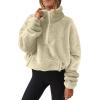 Womens Sherpa Hoodie Half Zip Sweatshirt Oversized Sweatshirt Quarter Zip Pullover Fleece Fuzzy Sweater Long Sleeve Drop Shoulder Workout Tops with Pocket Casual Comfy Fall Outfits Warm Winter Clothes view 2