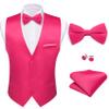 Barry.Wang Mens Hot Pink Formal Suit Vest V-neck Slim Fit Casual Waistcoat Bowtie Set for Party Suit view 1