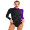dPois Womens Gymnastics Leotards Long Sleeve Shiny Dance Ballet Performance Unitards Bodysuit Top Dancewear Purple Small view 1