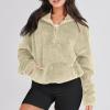 Womens Sherpa Hoodie Half Zip Sweatshirt Oversized Sweatshirt Quarter Zip Pullover Fleece Fuzzy Sweater Long Sleeve Drop Shoulder Workout Tops with Pocket Casual Comfy Fall Outfits Warm Winter Clothes view 4