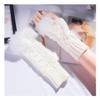 ECYC Women Faux Fur Arm Warmers Gloves, Knitted Fingerless Gloves Winter Warm Crochet Knit Mittens with Thumb Hole view 2