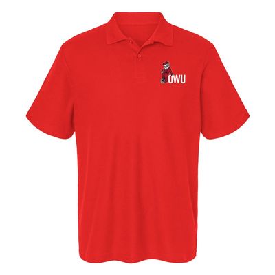 Ohio Wesleyan University Primary Logo Men's Adult 100% Cotton Knit Polo Shirt, Red, XX-Large
