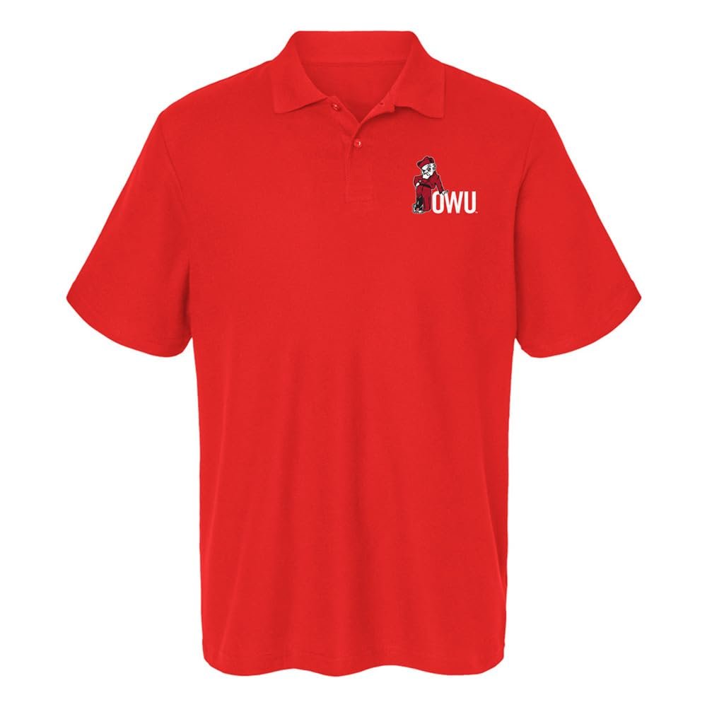 Ohio Wesleyan University Primary Logo Men's Adult 100% Cotton Knit Polo Shirt, Red, XX-Large