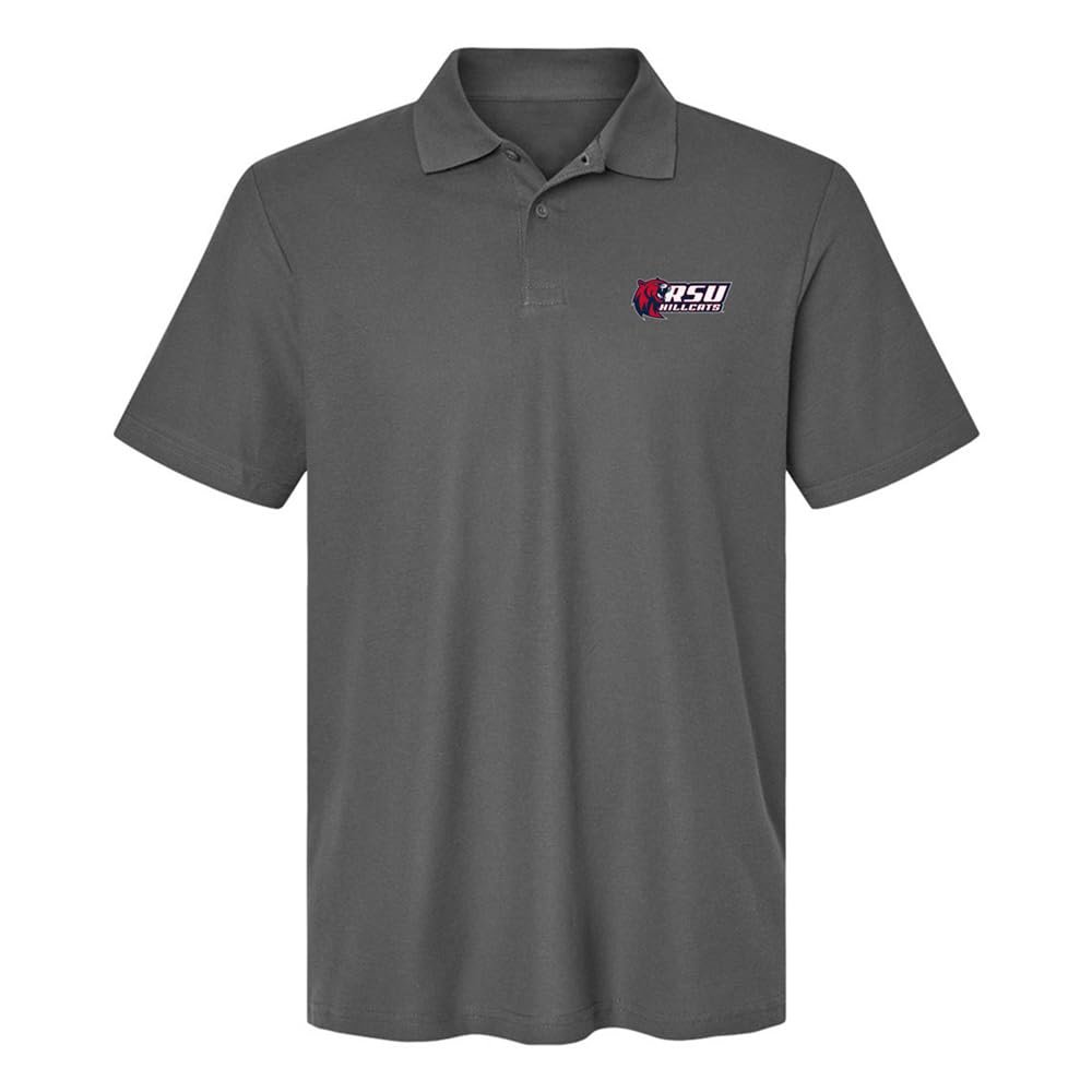 Campus Lab Rogers State University Primary Logo Men's Adult 100% Cotton Knit Polo Shirt, Charcoal, XX-Large