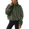 Womens Sherpa Hoodie Half Zip Sweatshirt Oversized Sweatshirt Quarter Zip Pullover Fleece Fuzzy Sweater Long Sleeve Drop Shoulder Workout Tops with Pocket Casual Comfy Fall Outfits Warm Winter Clothes view 2