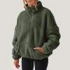 Womens Sherpa Hoodie Half Zip Sweatshirt Oversized Sweatshirt Quarter Zip Pullover Fleece Fuzzy Sweater Long Sleeve Drop Shoulder Workout Tops with Pocket Casual Comfy Fall Outfits Warm Winter Clothes view 3