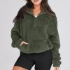 Womens Sherpa Hoodie Half Zip Sweatshirt Oversized Sweatshirt Quarter Zip Pullover Fleece Fuzzy Sweater Long Sleeve Drop Shoulder Workout Tops with Pocket Casual Comfy Fall Outfits Warm Winter Clothes view 4