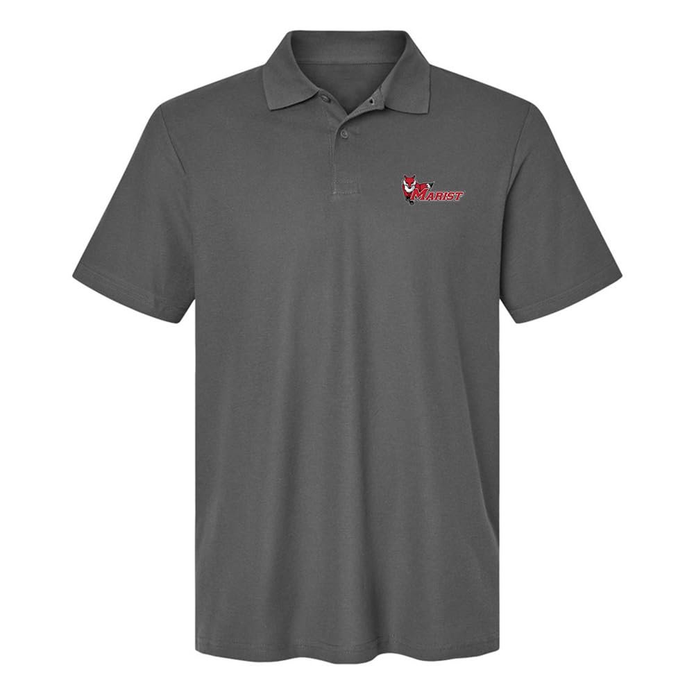 Campus Lab Marist College Primary Logo Men's Adult 100% Cotton Knit Polo Shirt, Charcoal, 3X-Large