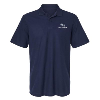 Campus Lab University of Wisconsin-Stout Primary Logo Men's Adult 100% Cotton Knit Polo Shirt, Navy, XX-Large
