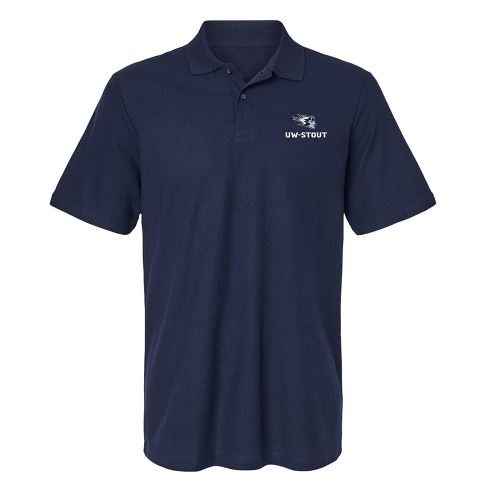 Campus Lab University of Wisconsin-Stout Primary Logo Men's Adult 100% Cotton Knit Polo Shirt, Navy, XX-Large