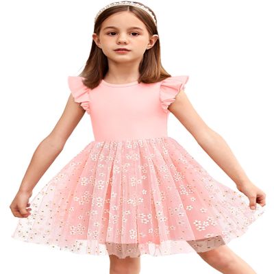 Arshiner Toddler Girls Summer Sundresses Crew Neck Tutu Gown Flower Girls Dresses for Party Wedding (Pink Flower, 4T)