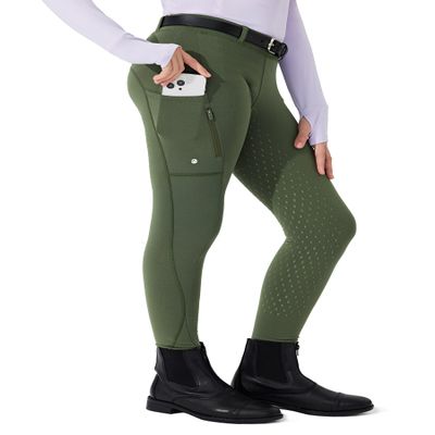 Willit Girls Fleece Horse Riding Pants Equestrian Breeches Kids Winter Riding Tights Thermal Schooling Tights Army Green M