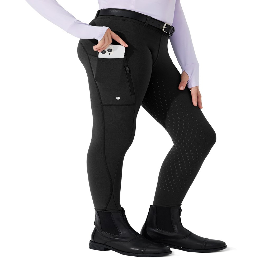 Willit Girls Fleece Horse Riding Pants Equestrian Breeches Kids Winter Riding Tights Thermal Schooling Tights Black L