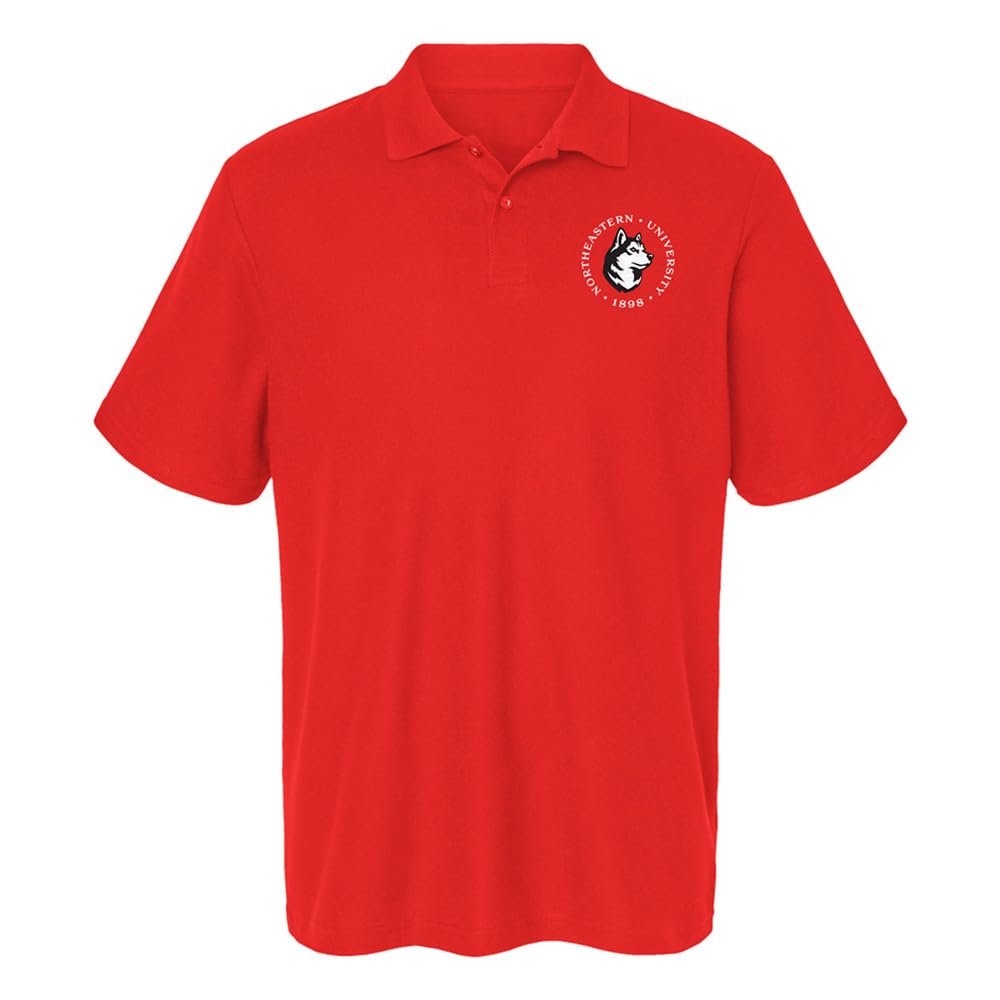 Northeastern University Primary Logo Men's Adult 100% Cotton Knit Polo Shirt, Red, XX-Large
