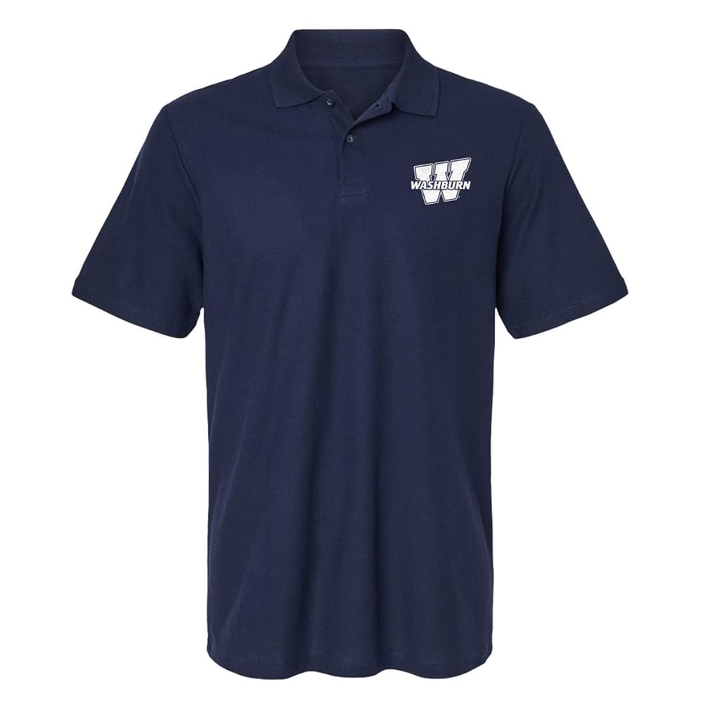 Campus Lab Washburn University Primary Logo Men's Adult 100% Cotton Knit Polo Shirt, Navy, XX-Large