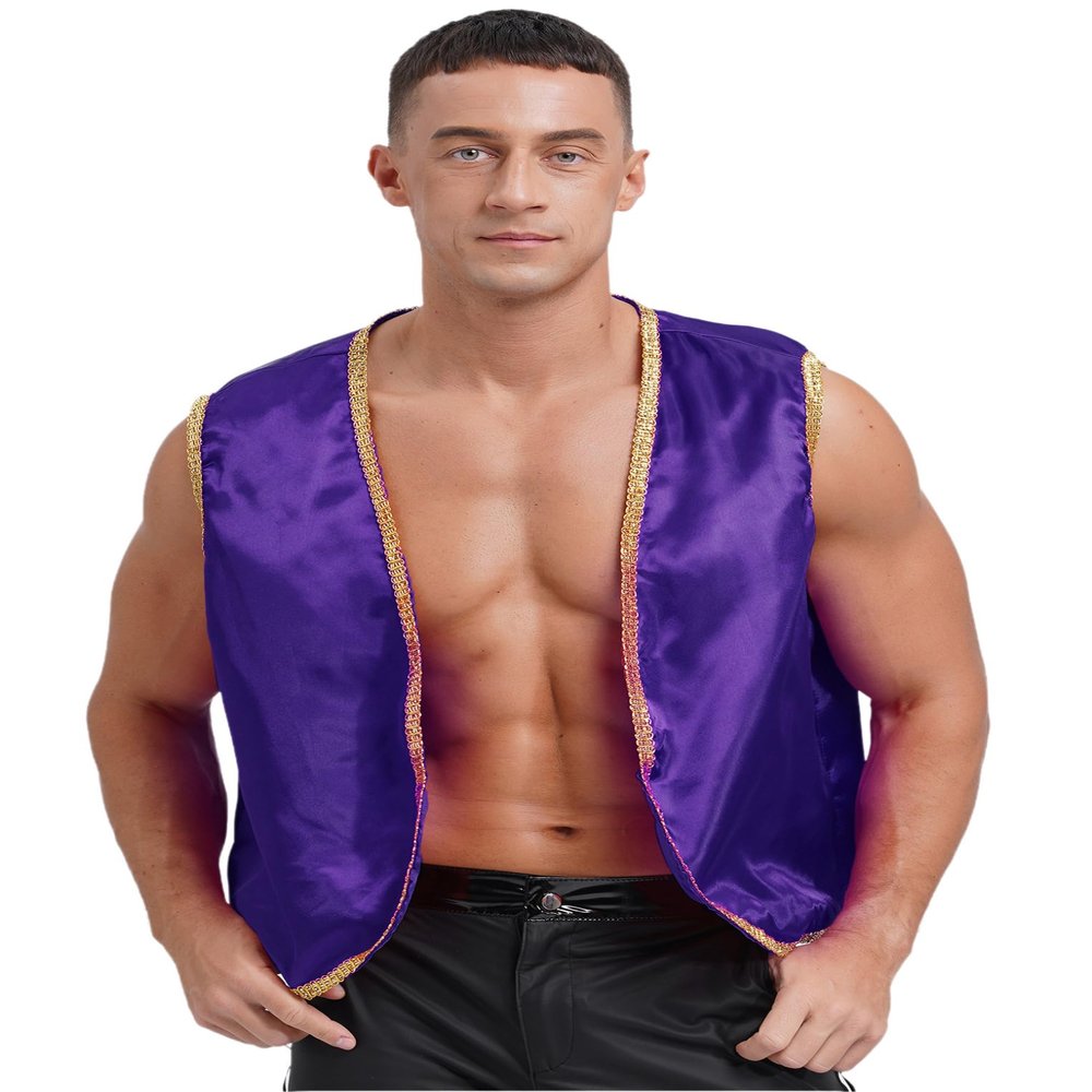 LiiYii Men's Arabian Prince Vest Tops Sleeveless V Neck Vest Cardigan Waistcoat for Halloween Dark Purple XX-Large