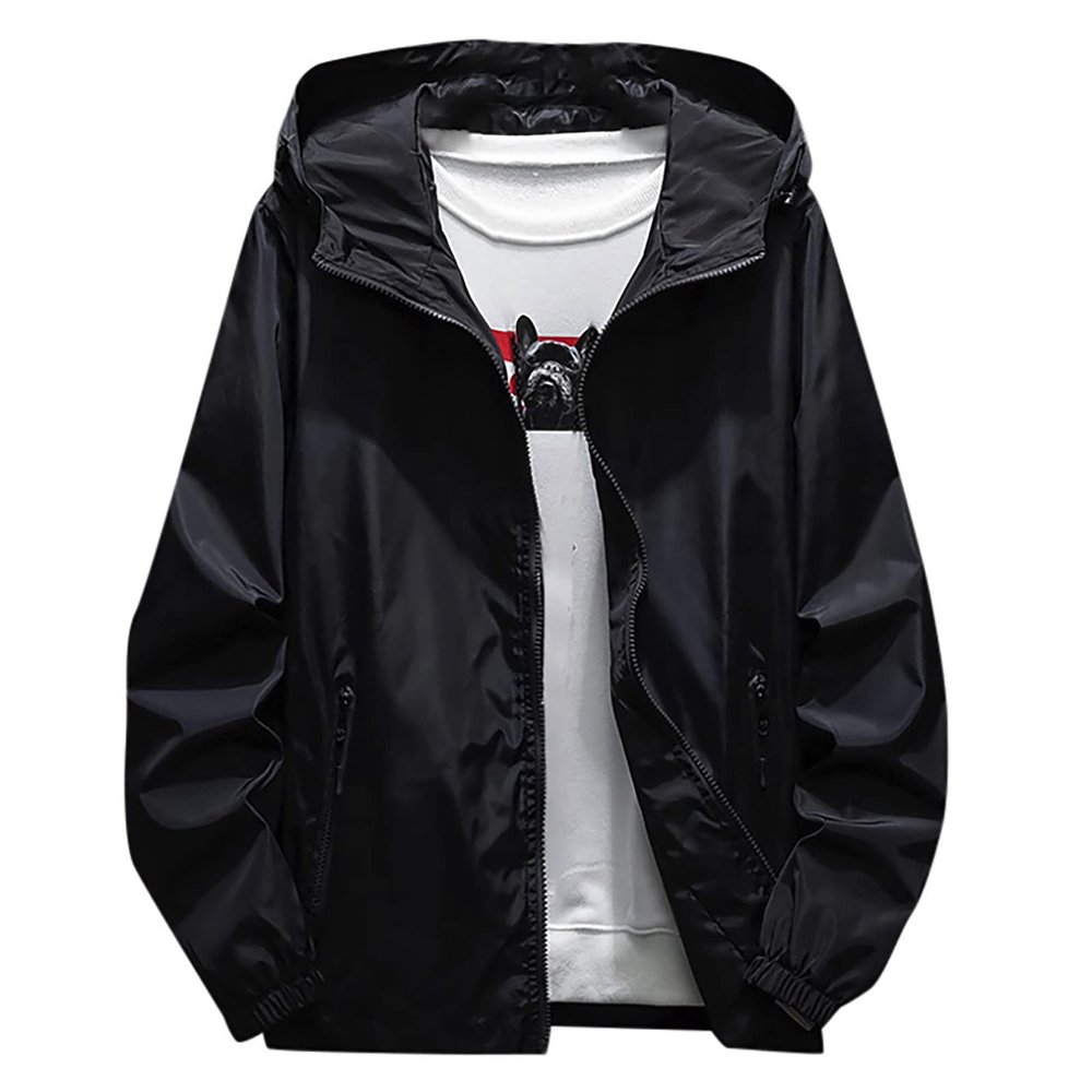 Ymosrh Jacket for Men, Waterproof Windbreaker Rain Jacket Mens Lightweight Hooded Raincoat Jackets Men Fashion Packable Jacket with Hood Jacket Big and Tall Men's Jackets Coats (L, Black)