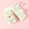 Girls Winter Warm Gloves Cute Cartoon Cat Convertible Flip Top Faux Fur Fingerless Thick Mittens for Teen student (Color : Green) view 2