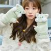 Girls Winter Warm Gloves Cute Cartoon Cat Convertible Flip Top Faux Fur Fingerless Thick Mittens for Teen student (Color : Green) view 4