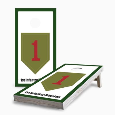 Skip's Garage 1st Infantry Division 2x4 Cornhole Boards - Corn Filled Bags - Include Hole Lights + Score Combo
