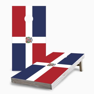 Skip's Garage Dominican Republic Flag 2x4 Cornhole Boards - All Weather Bags - Include Hole Lights + Score Combo